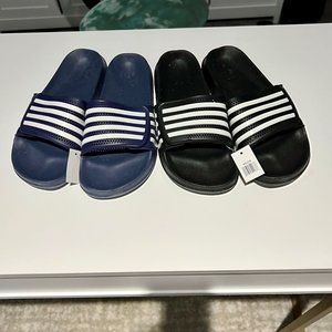 Mens Slides Summer beach Flip Flop Sandals 2 PAIR - Black and Blue 12